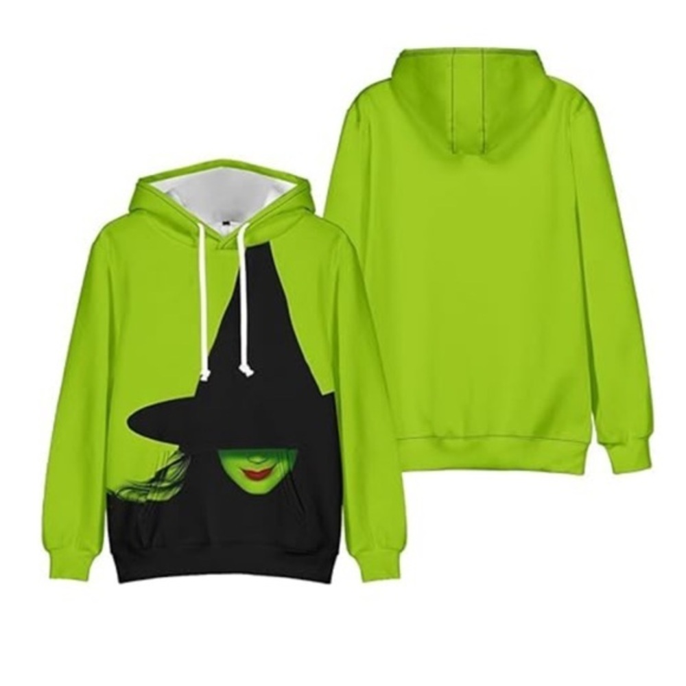 WICKED The Musical Elphaba Funny Green Witch Graphic Hoodie size large